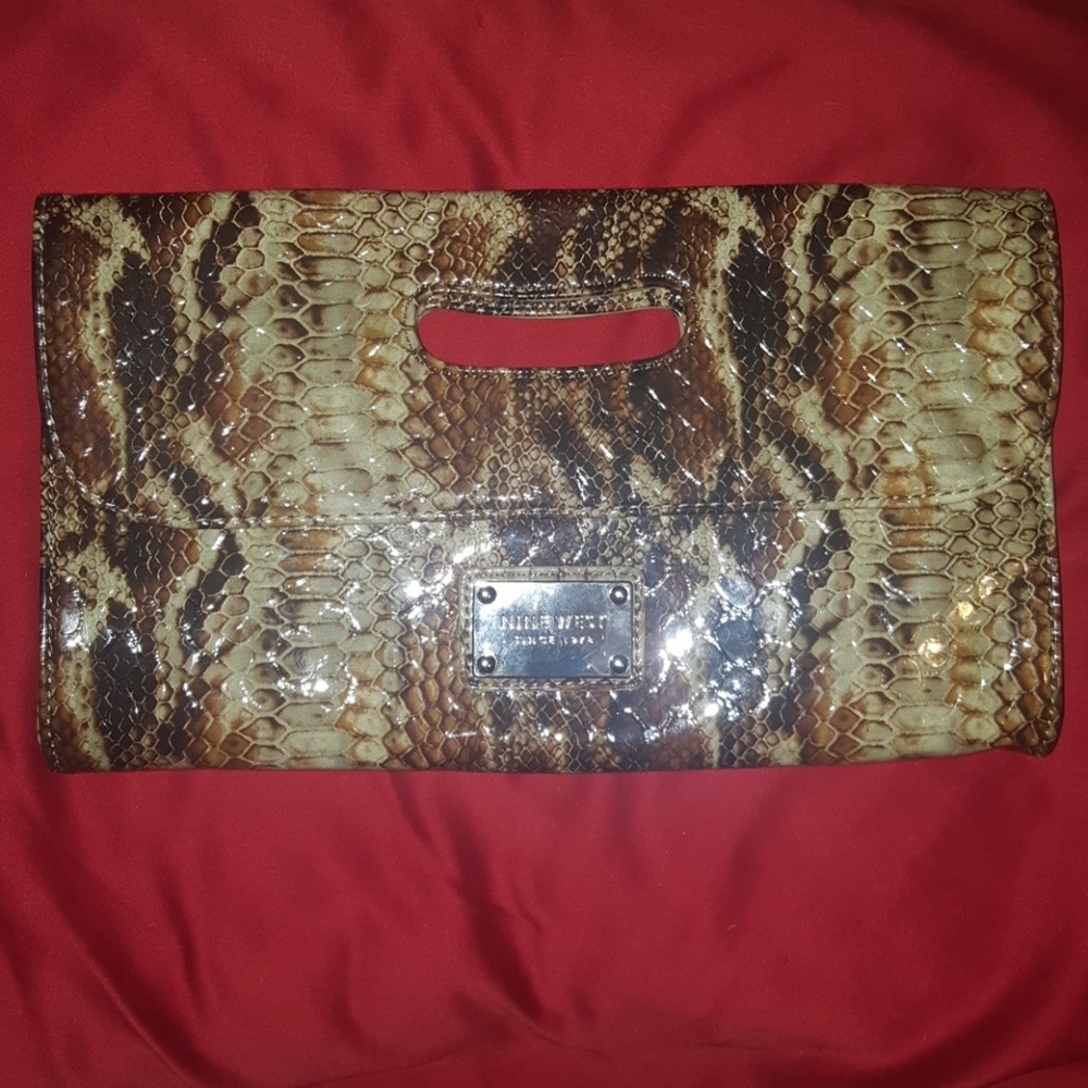 Nine West patent leather snakeskin clutch